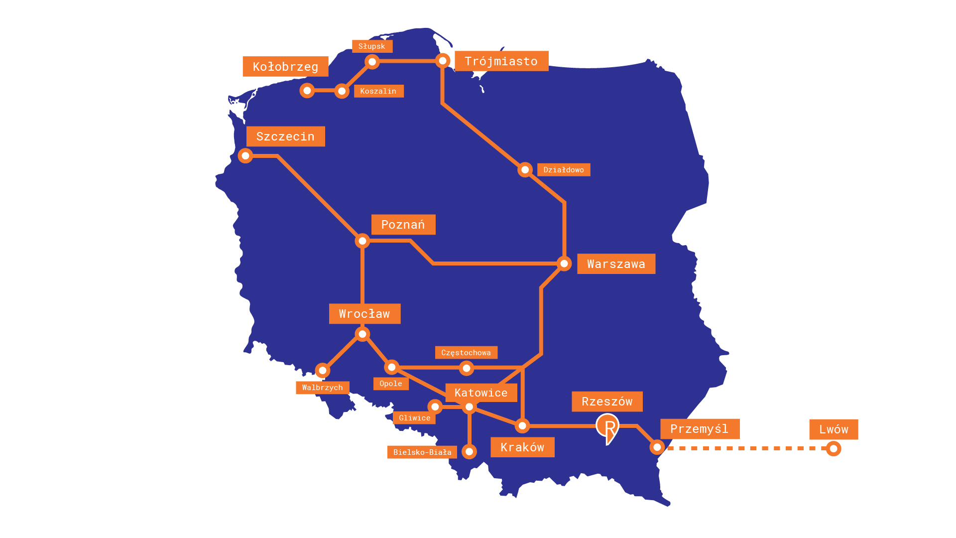 Mapa - pociągi